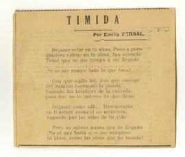 Recorte de prensa de poema "Tímida" de Emilia Bernal