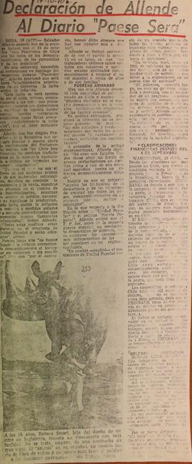 Declaración de Allende al diario "paese sera"