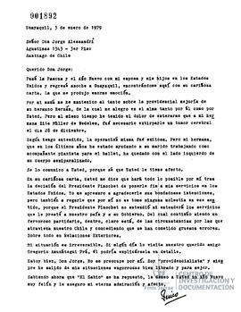 Carta dirigida a  Jorge Alessandri de Herbert Müller Puelma