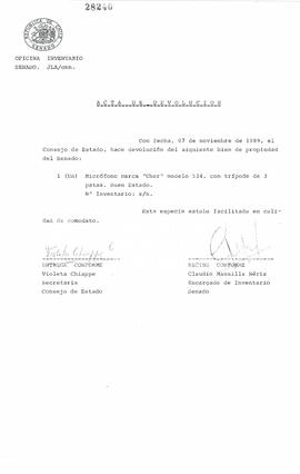 [Devolución de un bien mueble de propiedad del Senado]