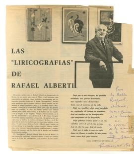 Recorte de prensa [desconocido] con inscripción manuscrita y firmada por Rafael Alberti para Raqu...