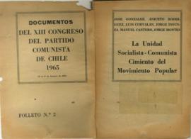 Folleto sin portada, titulado Documentos del XIII congreso del Partido Comunista de Chile 1965 (1...