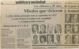 Recorte de prensa con artículo de La Segunda, titulado "Los chilenos a 20 años de la gran cr...