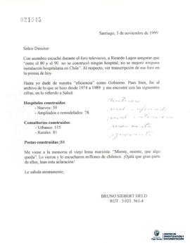 Carta de Brun Siebert a Sr Director [desconocido] con documento anexo sobre Hospitales y otros ce...