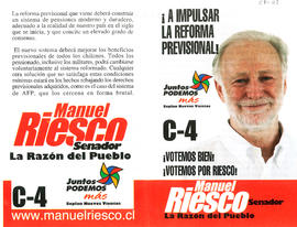 Folleto propagandístico con programa de Manuel Riesco para candidato a senador