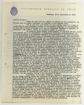 Carta mecanografiada de Gonzalo Izquierdo a Vicente Urbistondo con motivo de entregar un análisis...
