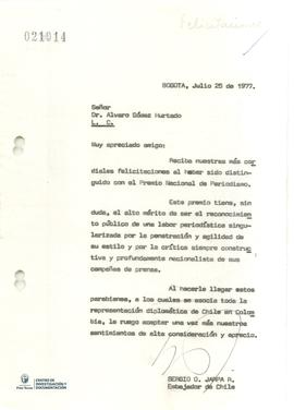 Carta de Sergio Onofre Jarpa a Álvaro Gómez Hurtado
