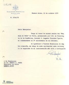 Carta firmada de Pio Laghi a Sergio Onofre Jarpa