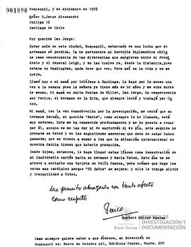 Carta dirigida a Jorge Alessandri Rodríguez firmada por Herbert Müller Puelma
