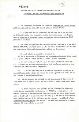 Observaciones a los fundamentos planteados por la Secretaría Nacional de Desarrollo