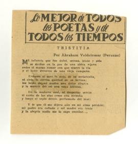 Recorte de prensa de poema "Tristitia" de Abraham Valdelomar