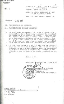 [Autorización presidencial para que el profesor Raúl Ariztía pueda obtener información sobre los ...