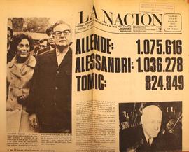 Allende: 1.075.616 Alessandri: 1.036.278 Tomic: 824.849