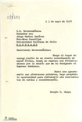 Cartas firmadas de Sergio Onofre Jarpa a Jorge Medina Estevez