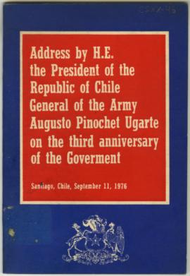Libro conmemorativo ante el tercer aniversario del gobierno de Augusot Pinochet, titulado Adress ...