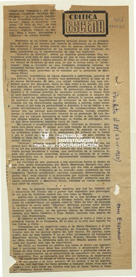 Crítica Escena Compañía Española de Comedias Teatro Municipal