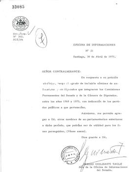 [Adjunta nómina de ex senadores y diputados entre 1969-1973]
