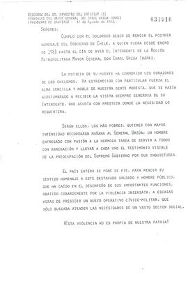 Discurso del Sr. Ministro del Interior (S) Funerales del mayor General (R) Carol Urzúa Ibáñez Int...