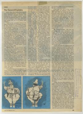 Recorte de prensa de la revista Time, titulada "Chile. The General Explains", con motiv...
