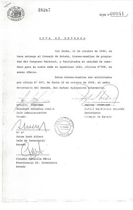 [Acta de entrega con nómina de bienes muebles del Congreso Nacional y facilitados en calidad de c...