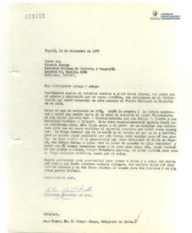 Carta firmada de Guillermo Hernandez de Alba a Ricardo Donoso con copia a Sergio Onofre Jarpa