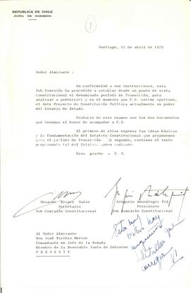 [Remite documentos sobre Estatuto Constitucional de Gobierno para el periodo de Transición]
