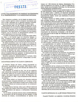 Documento informativo del Partido Socialista en contra de la política económica de Augusto Pinochet