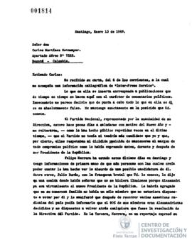 Carta de Jorge Alessandri a Carlos Martínez Sotomayor