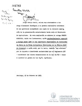 Carta firmada de Jorge Asenjo Gatti a Jorge Alessandri