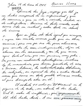 Carta escrita a mano y firmada de René León Manieu a Jorge Alessandri