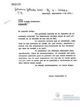 Carta de Jorge Alessandri a Sergio Diez Urzúa