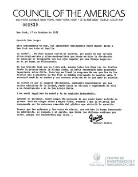 Carta firmada de Herbert Muller a Jorge Alessandri