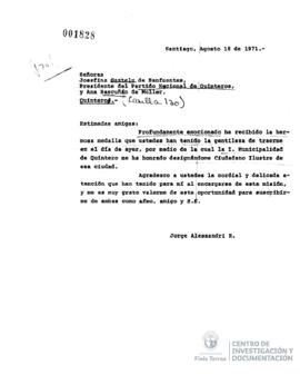 Carta de Jorge Alessandri a Jaime Guzmán Errazuriz
