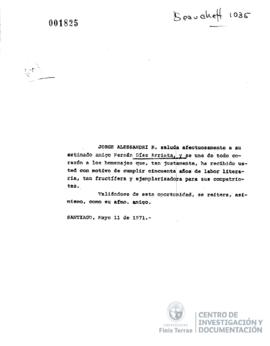 Carta firmada de Luis Escobar a Jorge Alessandri