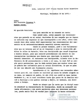 Carta de Jorge Alessandri a Patricio Huneeus