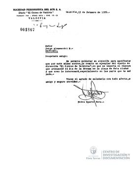 Carta de Pedro Oporto Vera a Jorge Alessandri