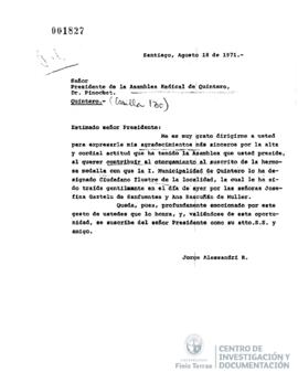 Carta de Jorge Alessandri a Josefina Gaztelu de Sanfuentes
