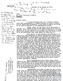 Carta firmada de Raúl Molina Ramwell a Jorge Alessandri