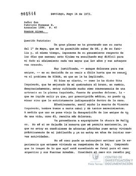 Carta firmada de Jorge Alessandri a Patricio Huneeus
