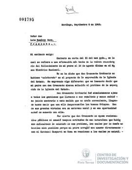 Carta de Jorge Alessandri a Luis Ramírez Sanz