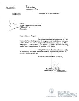 Carta frimada de René Silva Espejo a Jorge Alessandri