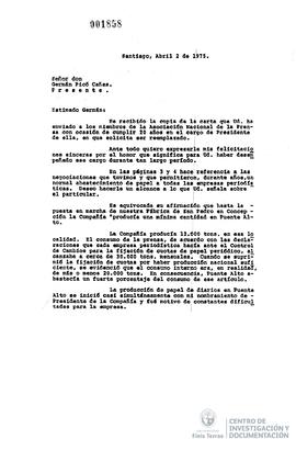 Carta de Jorge Alessandri a Germán Picó Cañas