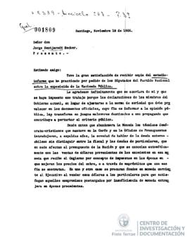 Carta de Jorge Alessandri a Jorge Bentjerodt Becker