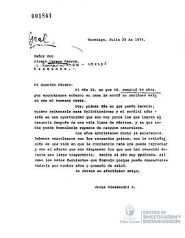 Carta de Jorge Alessandri a Álvaro Orrego Barros