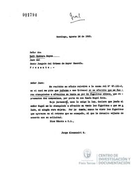 Carta de Jorge Alessandri a Raúl Guevara Reyes