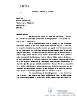 Carta de Jorge Alessandri a Rafael Kittsteiner M.