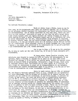 Carta firmada de René Monzón a Jorge Alessandri