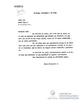 Carta de Jorge Alessandri a Raúl Saez Sáez