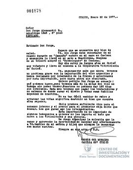 Carta firmada de Werner Ohl Muller a Jorge Alessandri