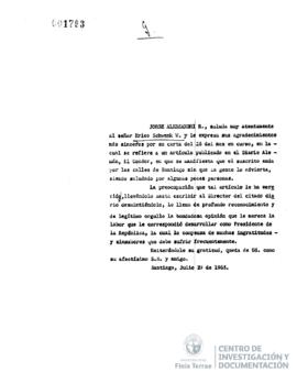 Saludo de Jorge Alessandri a Erico Schwenk W.